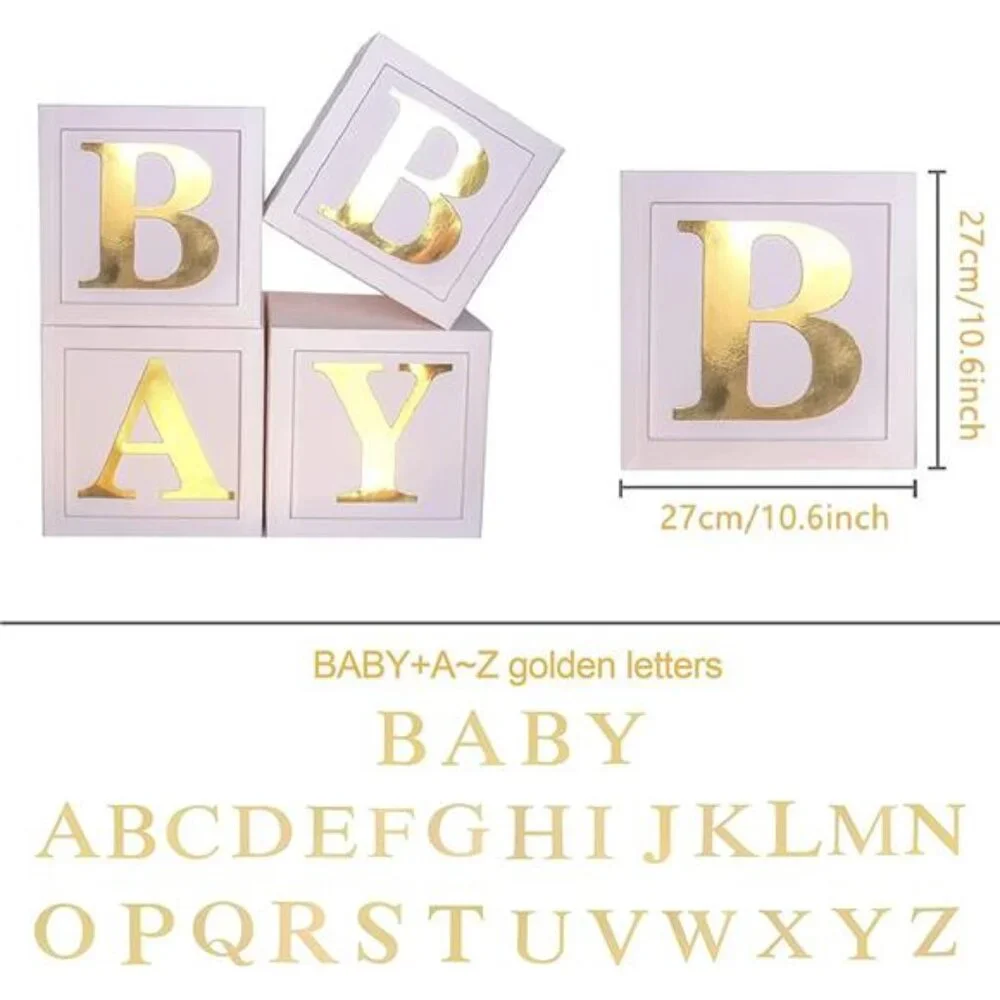 Baby Shower Boxes Party Decorations - 4pcs Stereoscopic White Gold Boxes
